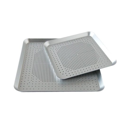 Square Perforated Pans, Silver Anodized